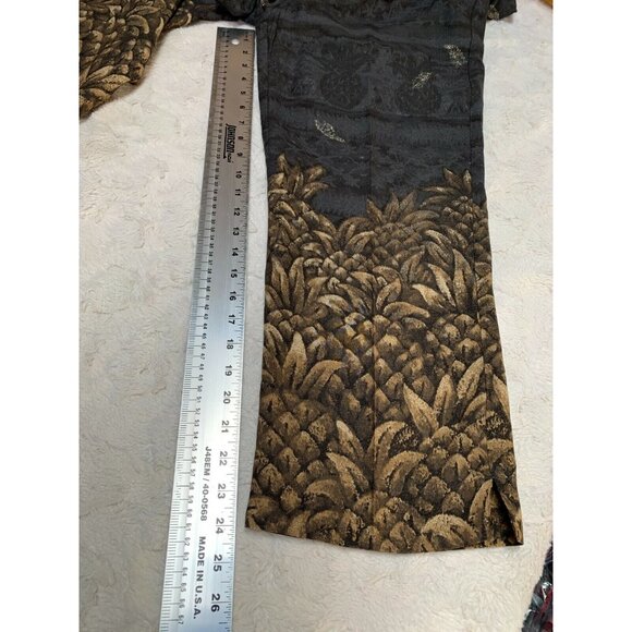 Line Two Womens Drawstring Waist Pants Small Stretch Pineapple Print Black Gold - Picture 6 of 6